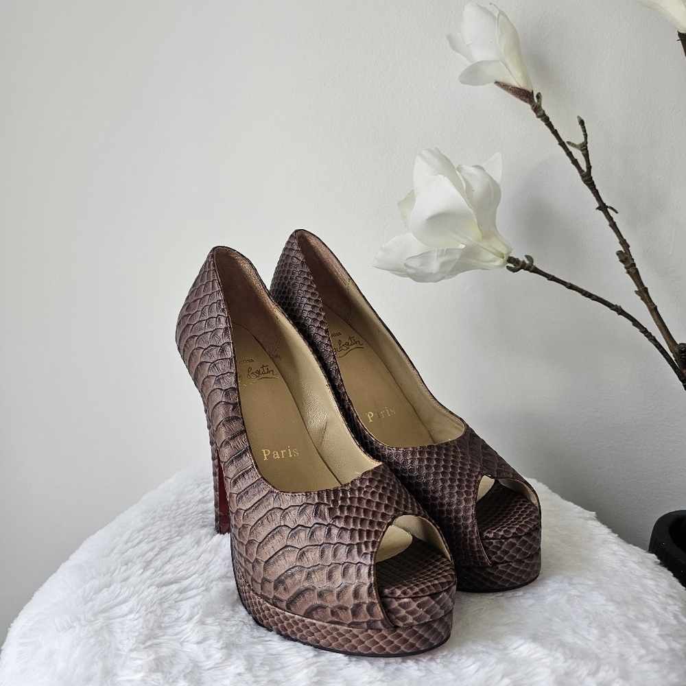 Christian Louboutin Brown Python Embossed Leather… - image 3